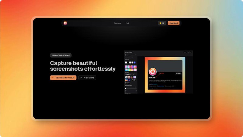 #App #GitHub #Mac💻 CleanShot X 的开源替代方案 —— Better Shot🔍 Better Shot 是基于 Tauri 与 React 构建的 macOS 截图应用，定位为 CleanShot X 的开源替代
