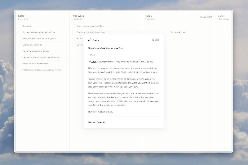 #Web 📒 Shape Your Week, Master Your Day —— flodo☝️ 今天介绍 Zayn Hao 的一个副业项目，它是一个免费的网页端 todo 清单服务