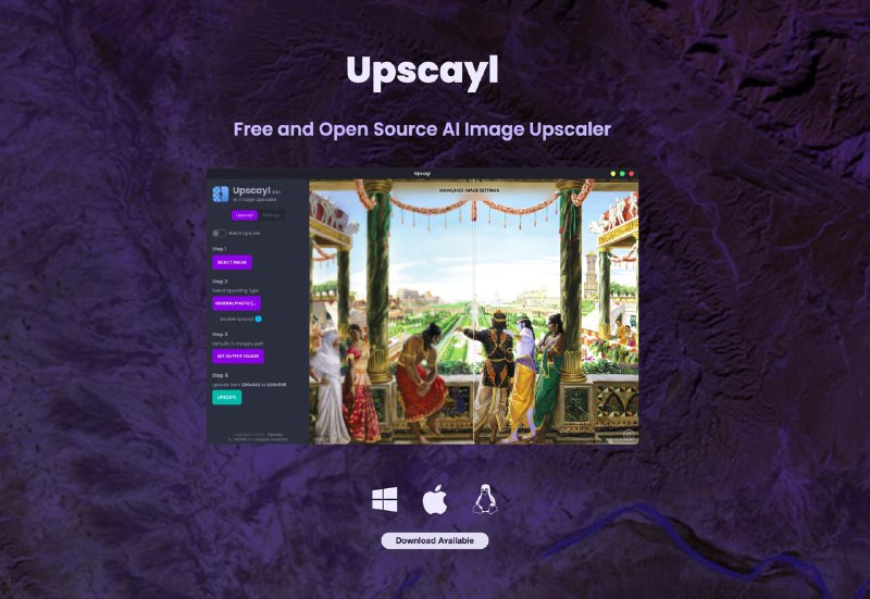 #GitHub #App🖼︎ 使用 AI 提升图像分辨率 —— Upscayl🧠 Upscayl 是一个免费的开源桌面应用程序，可让你使用高级 AI 模型放大低分辨率图像，拥有以下特性：🔹 支持设置自定义输出路径；🔹 支持批量处理图片；🔹 支持更换 AI 模型；🔹 支持切换程序皮肤；🔹 支持切换输出图片格式；🔹 支持无需下载在界面直接比较处理前后效果；🔹 支持 Windows、Linux 和 macOS 平台